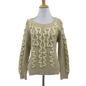 La Fee Verte Sweater Women S Small Beige Squiggle Wide Neck Long Sleeve Pullover